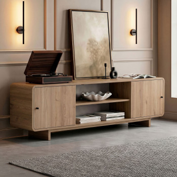 Dima - Meuble tv 2 portes aux bords arrondis en bois L180cm