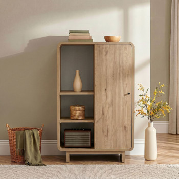 Dima - Buffet haut 1 porte aux bords arrondis en bois H110cm