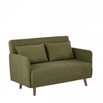 Belushi - Canapé convertible 2 places en tissu pieds bois foncé