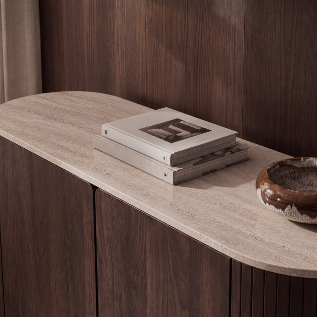 Alma - Buffet 2 portes en bois effet travertin L120cm