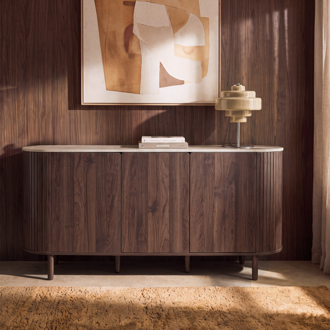 Alma - Buffet 3 portes en bois effet  travertin L 160 cm