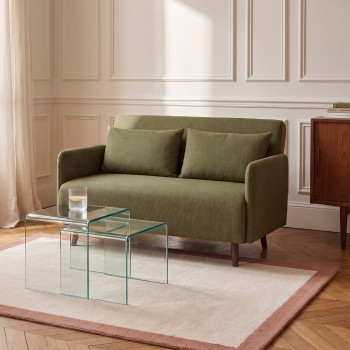 Belushi - Canapé convertible 2 places en tissu pieds bois foncé