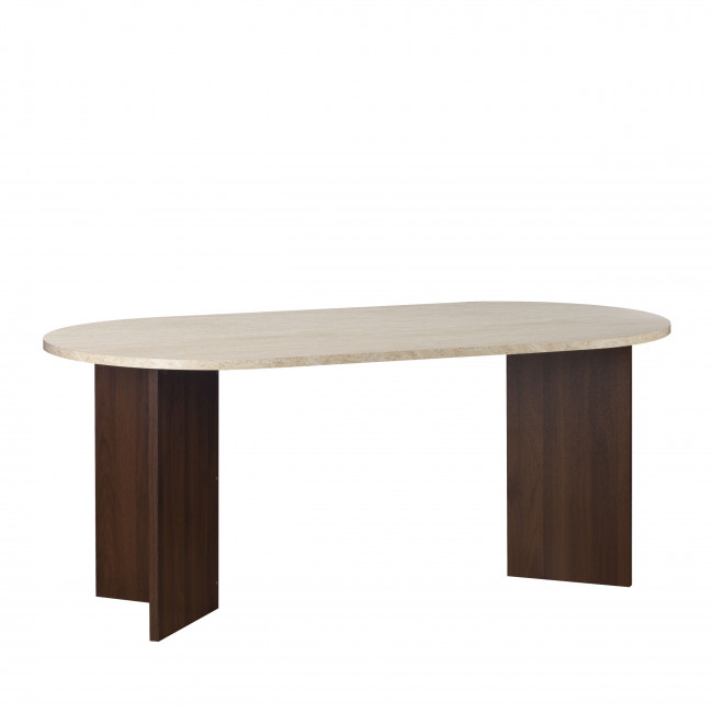 Calian - Table à manger 8 personnes ovale en bois et effet travertin 