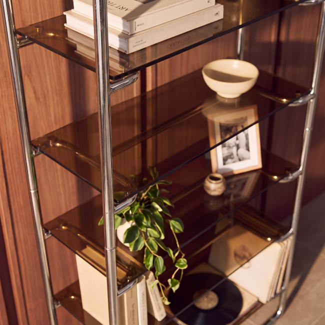 Delio - Etagère en verre et pieds chrome H 163 cm