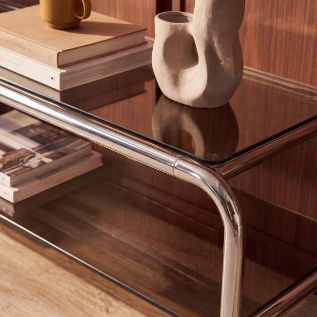 Delio - Meuble TV en verre et pieds chrome L 160 cm