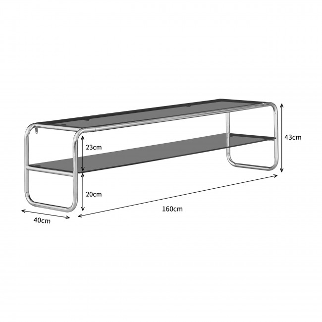 Delio - Meuble TV en verre et pieds chrome L 160 cm