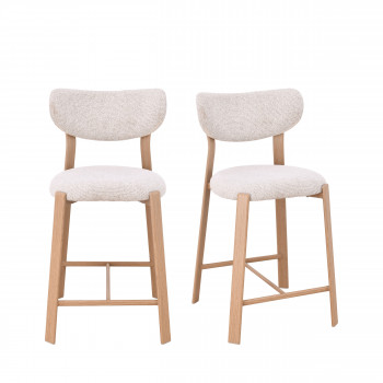 Lunara - Lot de 2 chaises de bar en tissu piètement effet bois clair H65cm