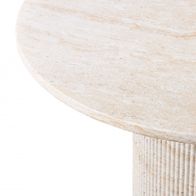 Velora - Table à manger 4 personnes ronde effet travertin