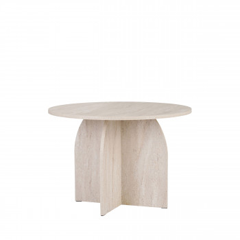 Ferdy - Table à manger 4 personnes ronde effet travertin