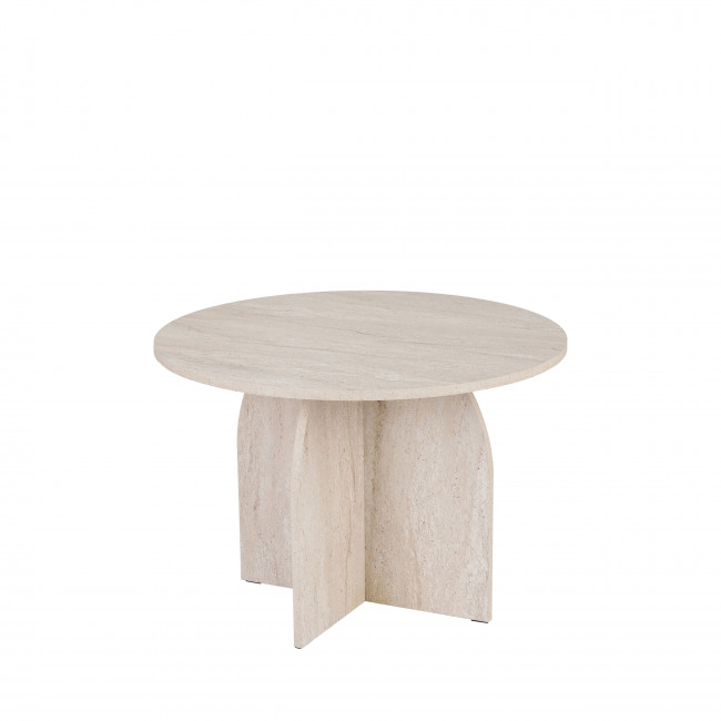 Ferdy - Table à manger 4 personnes ronde effet travertin