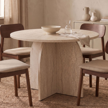 Ferdy - Table à manger 4 personnes ronde effet travertin