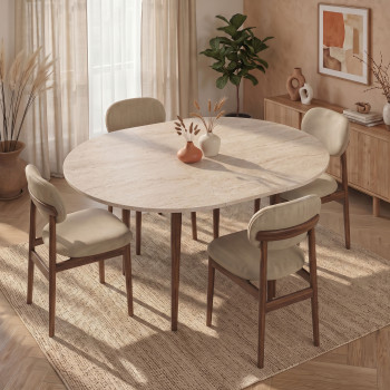 Salvador - Table à manger extensible 4 à 6 personnes en bois et effet travertin 100-131x75cm