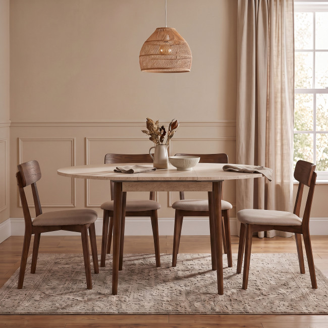 Salvador - Table à manger extensible 4 à 6 personnes en bois et effet travertin 100-131x75cm