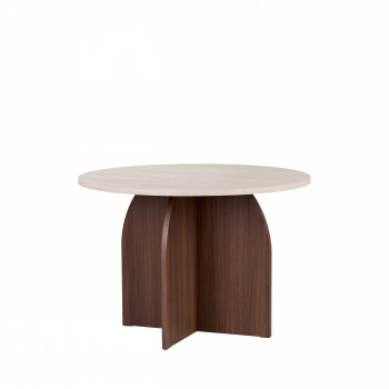 Ferdy - Table à manger 4 personnes ronde en bois et effet travertin 