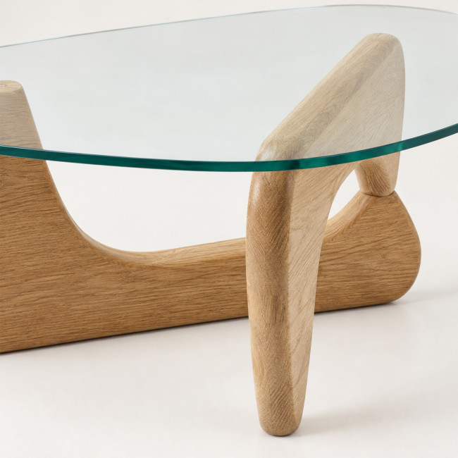 August - Table basse ronde en verre trempé et bois