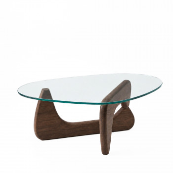 August - Table basse ronde en verre trempé et bois