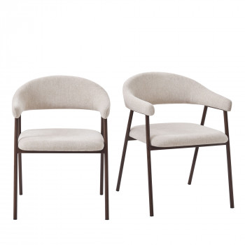 Leon - Lot de 2 fauteuils de table en tissu piètement effet bois foncé