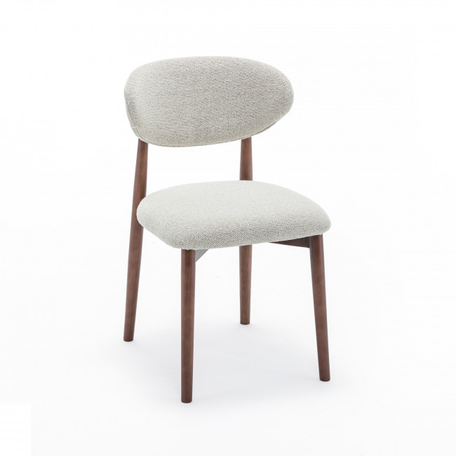 Clara - Lot de 2 chaises en tissu bouclette pieds bois foncé
