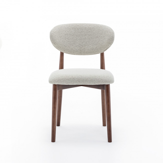Clara - Lot de 2 chaises en tissu bouclette pieds bois foncé