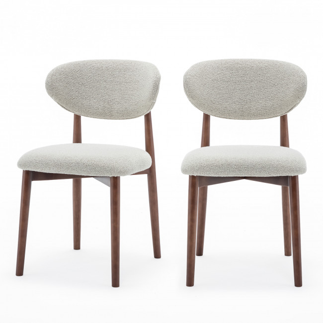 Clara - Lot de 2 chaises en tissu bouclette pieds bois foncé
