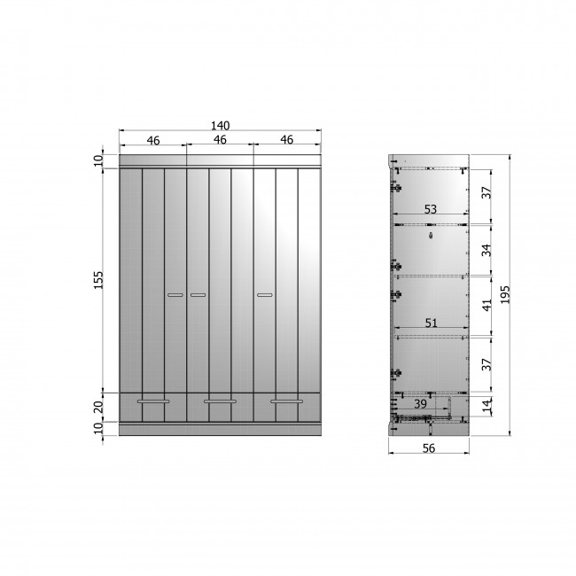 Armoire "vestiaire" 3 portes / 3 tiroirs Connect