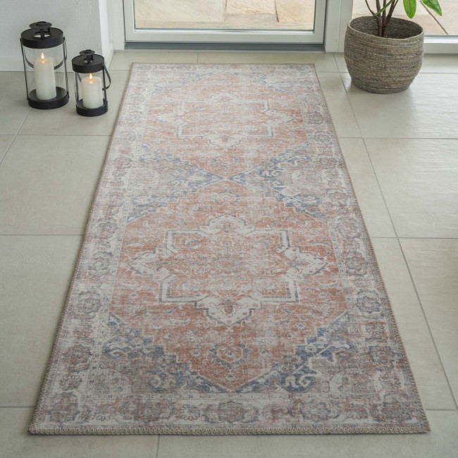 Havana – Tapis vintage en chenille orange et bleu