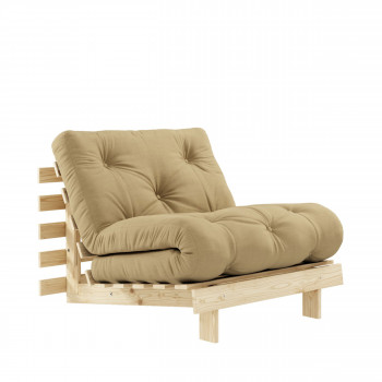 Roots - Fauteuil convertible 90x200 cm en bois naturel et tissu
