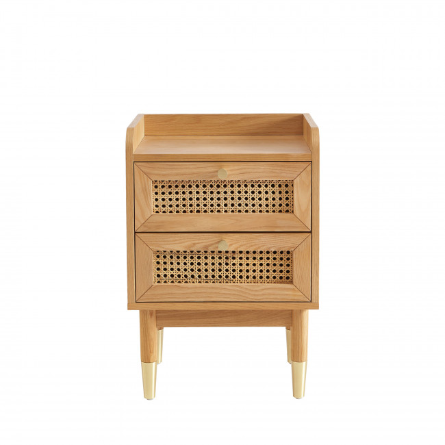 Bombong - Table de chevet 2 tiroirs en bois et cannage