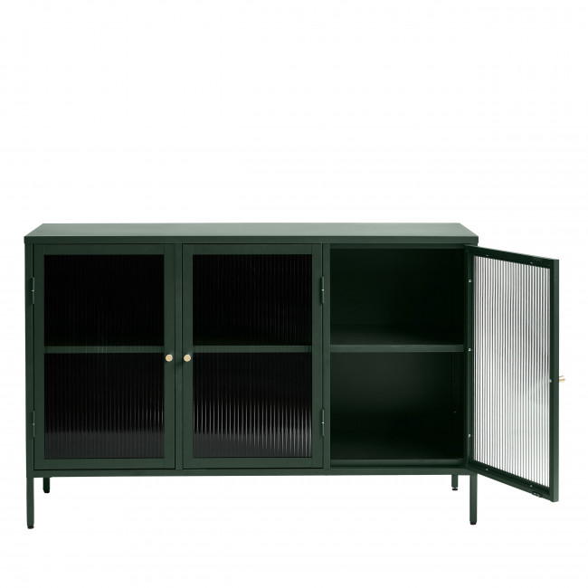 Bjorn - Buffet 3 portes en verre strié et métal L132cm