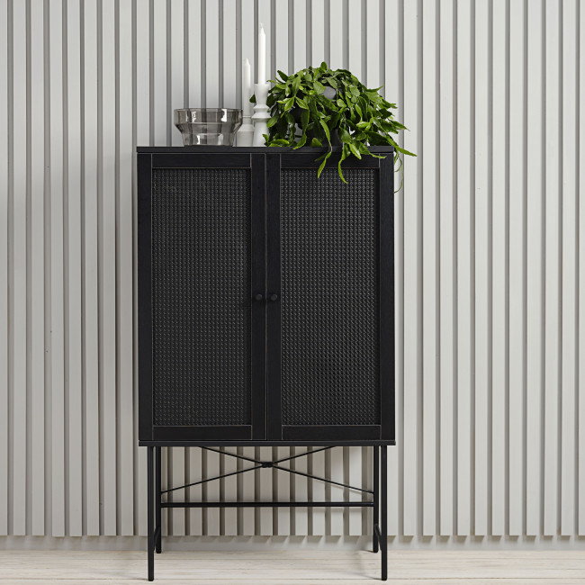 Rinto - Buffet haut 2 portes bois et métal H135cm