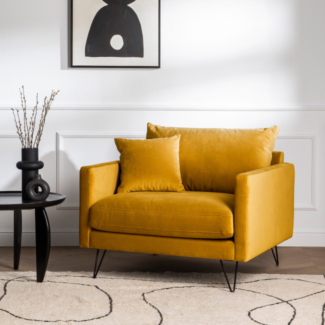 Villabon - Fauteuil en velours pieds épingles noirs