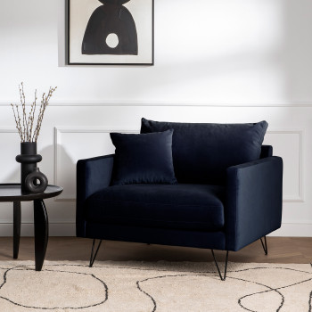 Villabon - Fauteuil en velours pieds épingles noirs