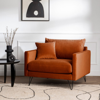 Villabon - Fauteuil en velours pieds épingles noirs