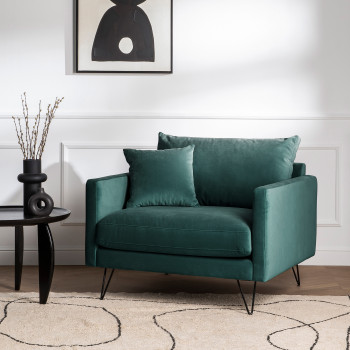 Villabon - Fauteuil en velours pieds épingles noirs
