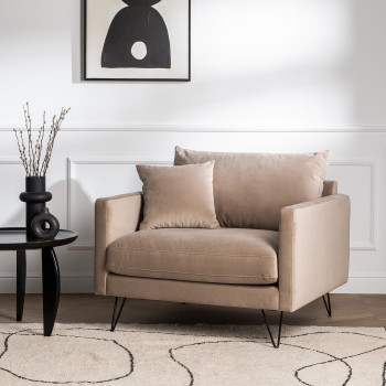 Villabon - Fauteuil en velours pieds épingles noirs