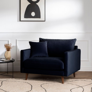 Villabon - Fauteuil en velours pieds bois foncé