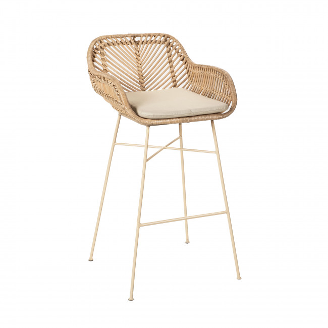 Nunuhai - Lot de 2 tabourets de bar en rotin pieds beige 76cm